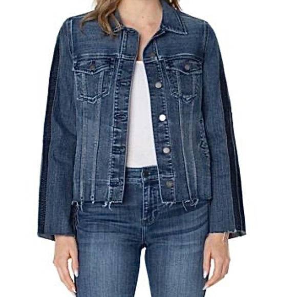 Liverpool Los Angeles Velvet Trim Frayed Denim‎ Jacket Sz S NWT - Picture 6 of 16